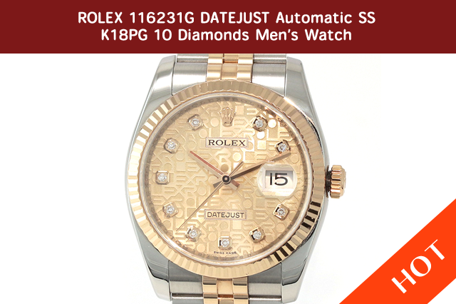 rolex 116231G datejust automatic ss k18pg 10 Diamonds men’s watch